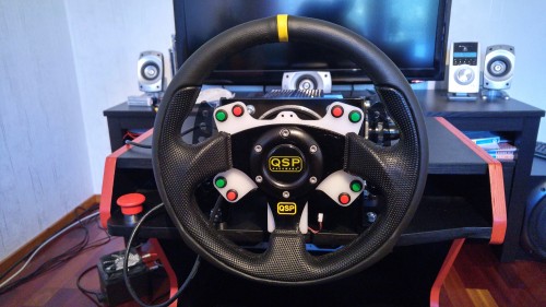 Simulator wheel with controls installed
